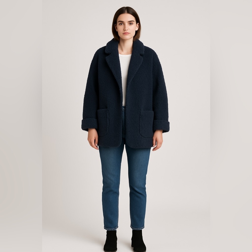Laveer Navy Blue Teddy Coat Blazer Jacket | XS | Cozy Chic Outerwear